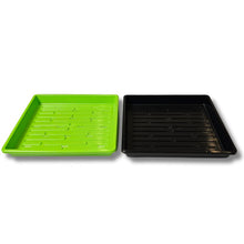 Load image into Gallery viewer, Bootstrap Farmer 10x10 heavy duty shallow microgreen tray single set with 1 green slotted tray and 1 black no-hole tray