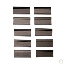 Load image into Gallery viewer, Ten black On The Grow microgreen tray clip labelers laid out in two columns on a white background