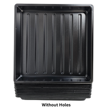 Cargar imagen en el visor de la galería, On The Grow 10x10 black no-hole shallow microgreen growing trays stacked, overhead view
