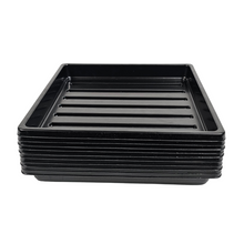 Cargar imagen en el visor de la galería, Stack of On The Grow 10x10 black no-hole shallow microgreen growing trays