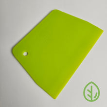 Load image into Gallery viewer, On The Grow microgreen grow medium scraper and cleaning tool in green, used to remove roots from reusable silicone grow mediums