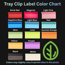 Charger l'image dans la galerie, Color chart for tray clip labels with various color options on a black background.