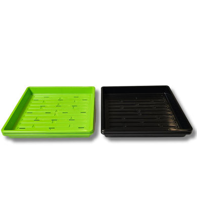 2 kit stack of green slotted 10x10 trays with black no holed 10x10 trays