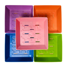 Load image into Gallery viewer, Five Bootstrap Farmer 5x5 shallow microgreen trays in assorted colors shown from above on white background
