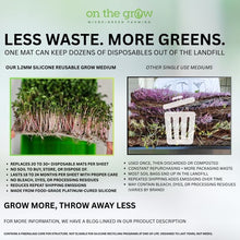 Load image into Gallery viewer, Reusable silicone microgreen grow mat reduces landfill waste by replacing 20 to 30 disposable mediums over 18 to 24 month lifespan
