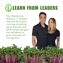 Cargar imagen en el visor de la galería, On The Grow founders CJ and Mandi presenting the Microgreen Masterclass, 11 modules and 60 lessons on growing microgreens
