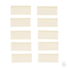 Load image into Gallery viewer, Ten white On The Grow microgreen tray clip labelers laid out in two columns on a white background
