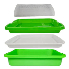 Load image into Gallery viewer, Three green trays with a white tray and a mesh cover on a white background
