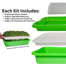 Load image into Gallery viewer, Gardening kit with trays and a mesh tray, including green and white trays.
