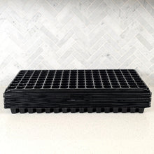 Cargar imagen en el visor de la galería, Stack of On The Grow 128-cell plug trays showing reusable seed starting trays in a 10-pack
