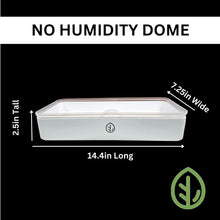 Cargar imagen en el visor de la galería, On The Grow 7x14 microgreen tray kit dimensions without humidity dome: 14.4 inches long, 7.25 inches wide, 2.5 inches tall
