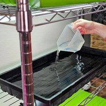 Charger l'image dans la galerie, Nutrient water being poured into the On The Grow 10x20 Kratky hydroponic drip tray on a grow rack
