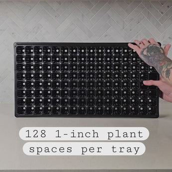 On The Grow 128-cell plug trays shown in use for seed starting and plant propagation