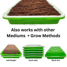 Load image into Gallery viewer, Small sprouting tray kit shown with coco coir and used as a blackout and stackable tray for microgreens germination
